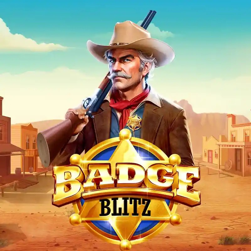 Badge Blitz slot logo by Pragmatic Play at Spinmacho Casino